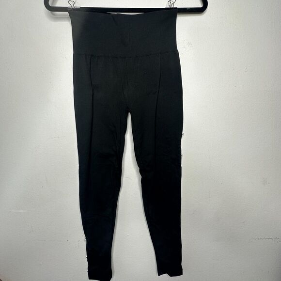 Wolford Sexy Black Linda Leggings Open Side Slit Tan & Pearl Embellishment Small - Picture 4 of 12